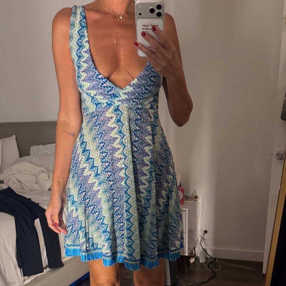 Blue Zigzag Patterned Dress